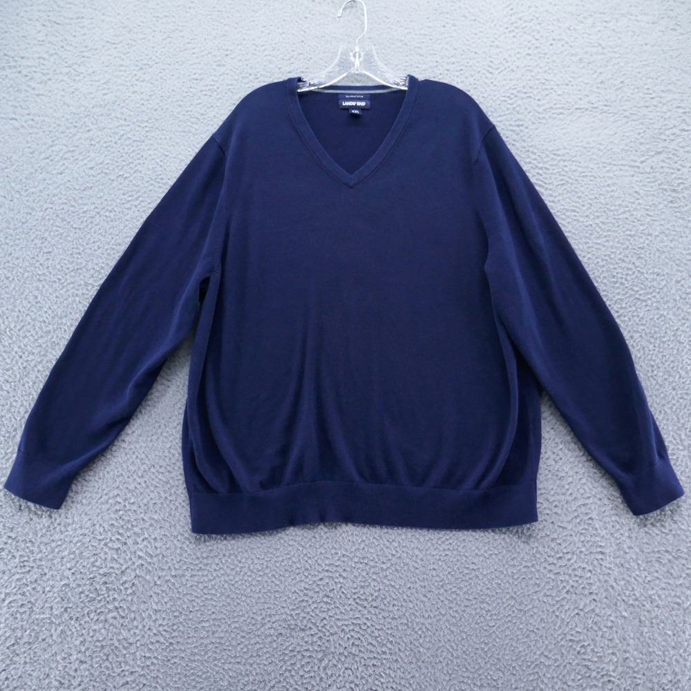 Lands End Mens XXL Navy Blue 100% Supima Cotton V-Neck Pullover Sweater